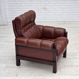 1970s, Scandinavian armchair, furniture leather, dark beech wood.
