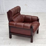 1970s, Scandinavian armchair, furniture leather, dark beech wood.