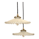 Pair of serrated opaline bistro pendant lights