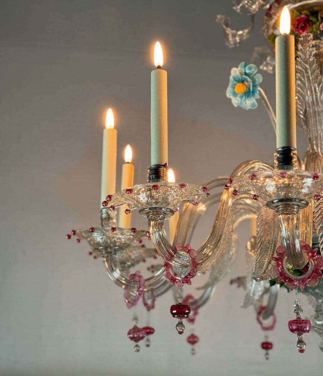Two Tier Multicolor Murano Glass Venetian Chandelier
