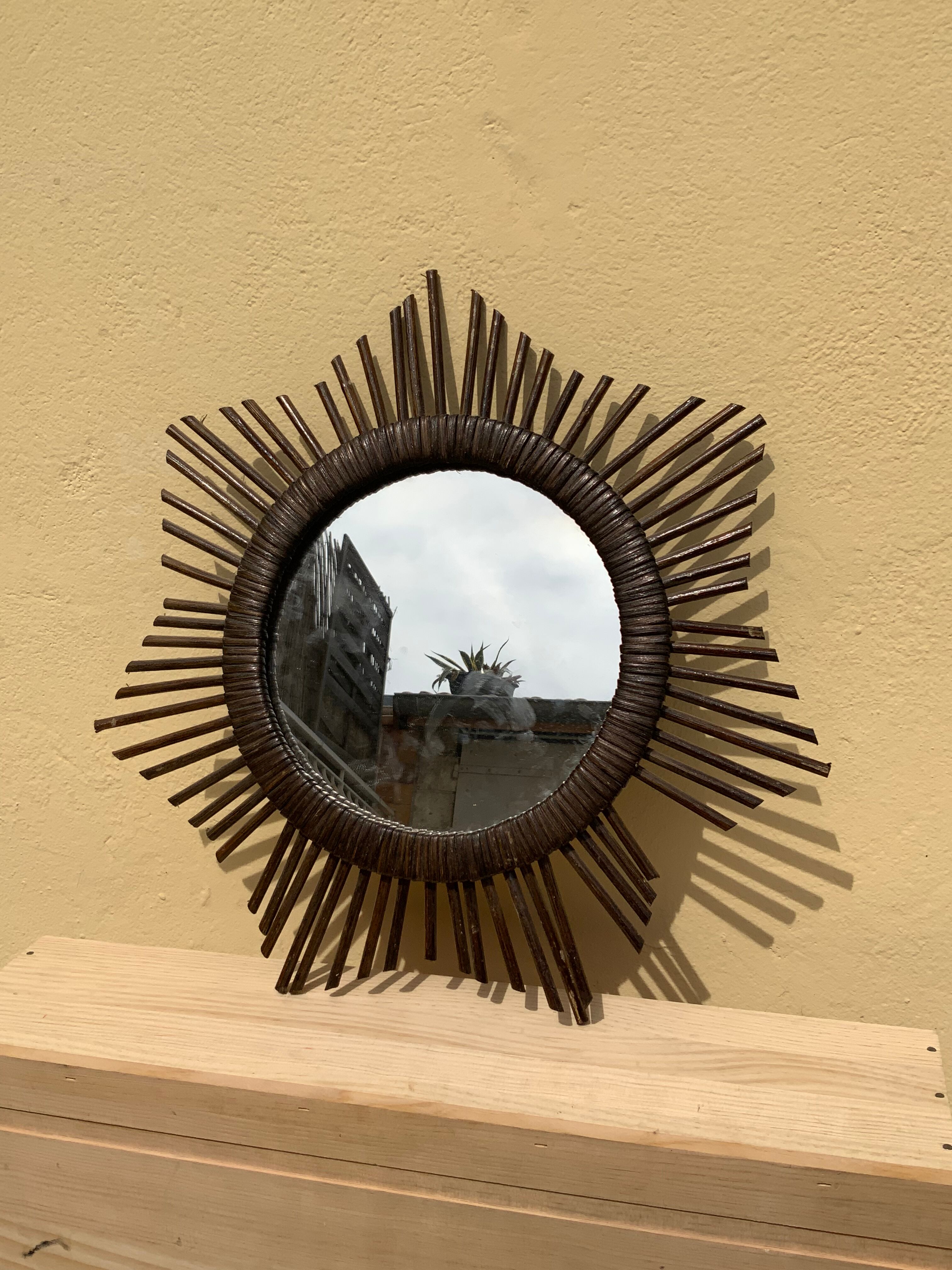 Vintage sun mirror in woven rattan diameter 45 cm retro decoration