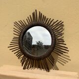 Vintage sun mirror in woven rattan diameter 45 cm retro decoration