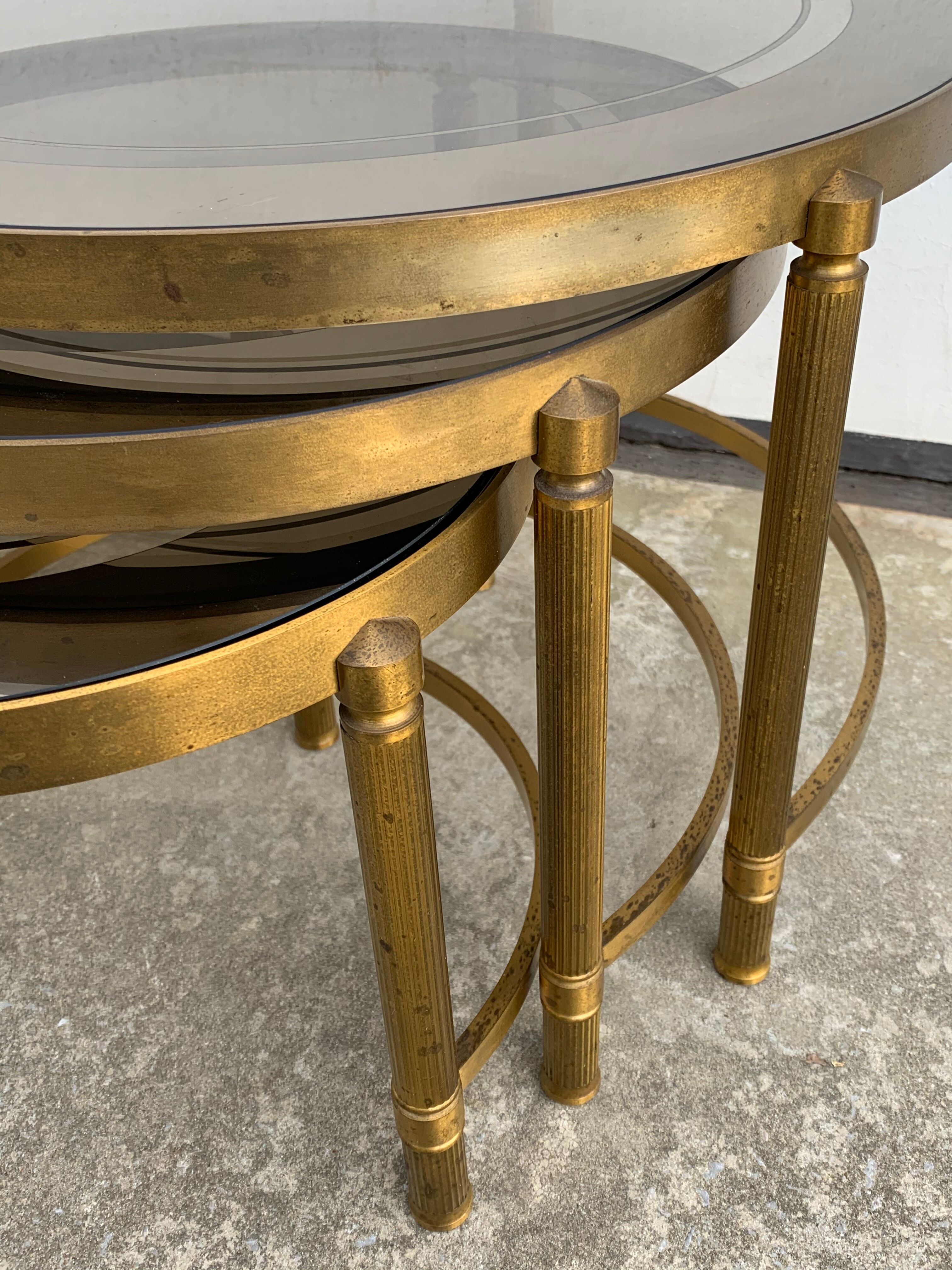 Three round brass tables 1970