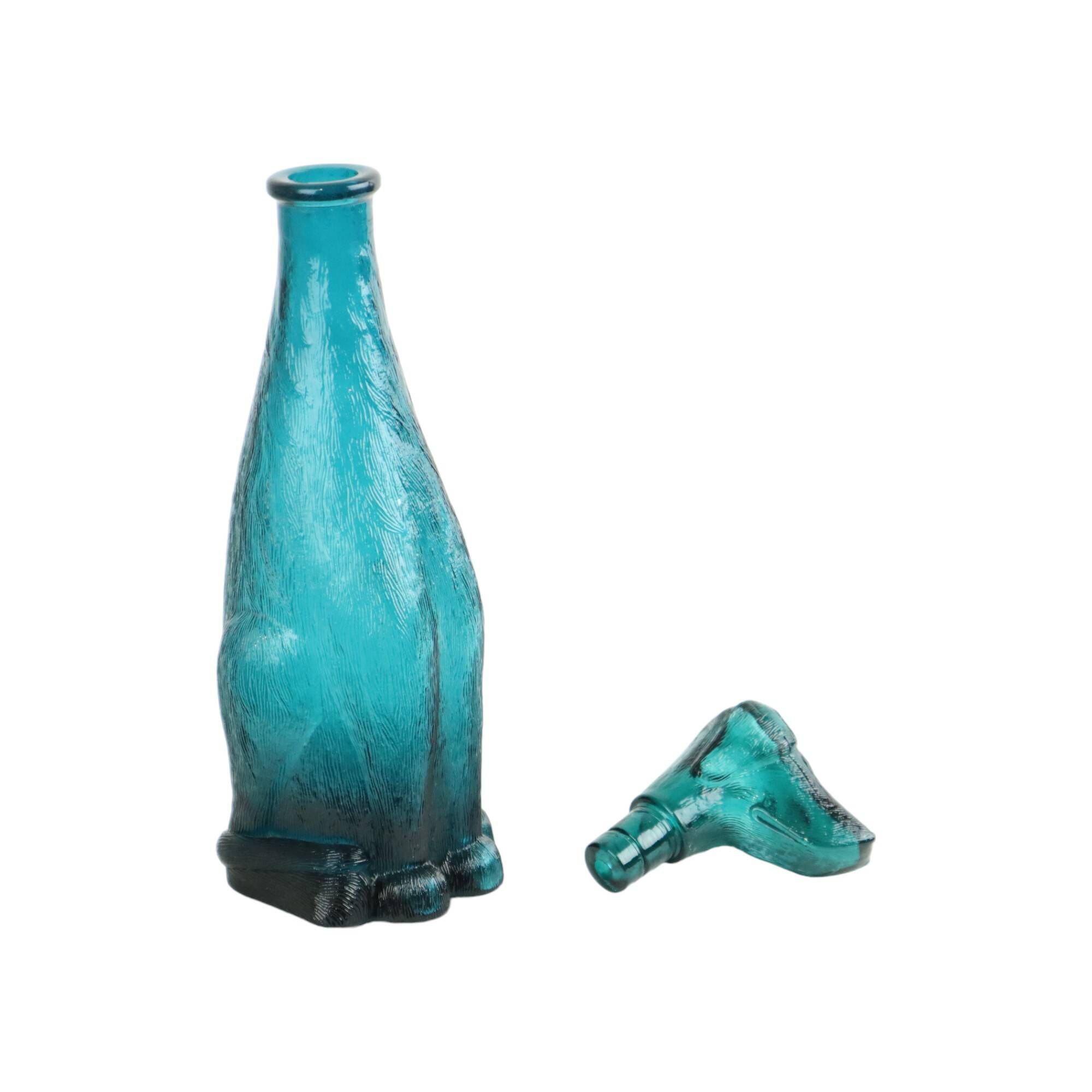 Vintage Decanter Dachshund Dachshund Blue Glass Empoli Italy 32cm