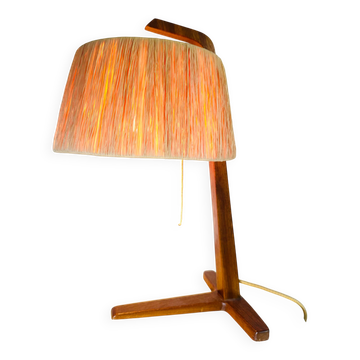 Lampe de table en fibres naturelles et en bois de teck par Ib Fabiansen pour Fog & Mørup, Danemark, années 1950.