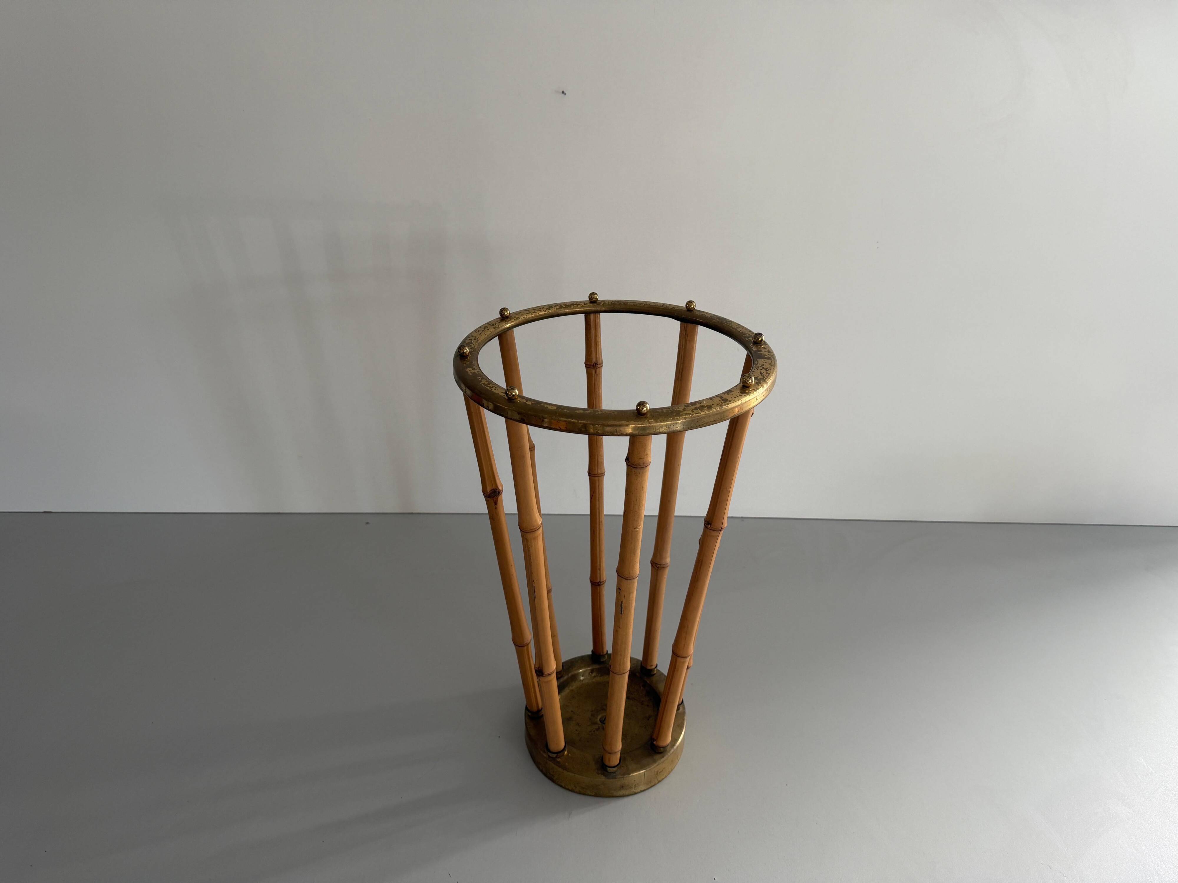 Bamboo and brass umbrella stand, 1960s, Germany