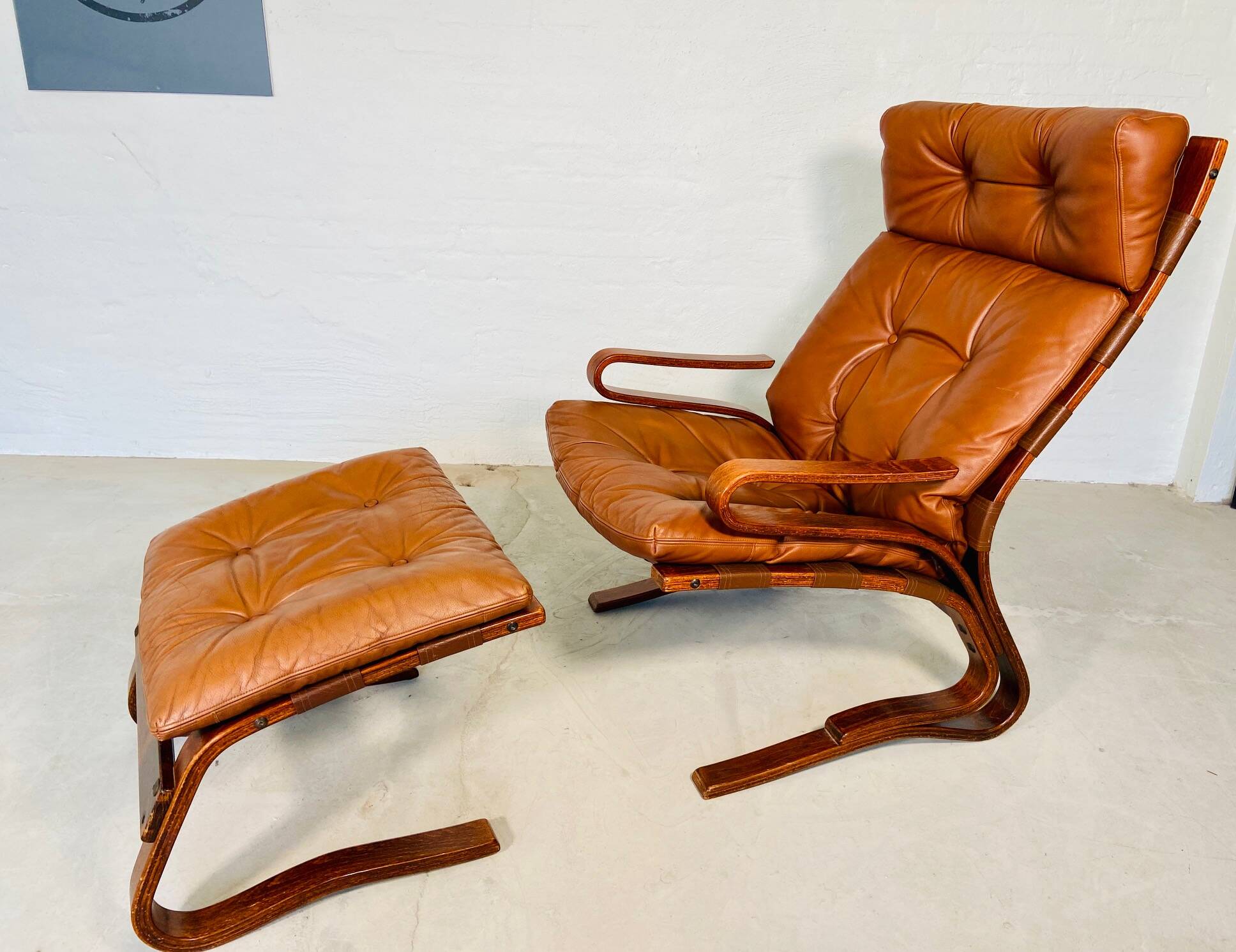 Vintage scandinavian cognac lounge chair by oddvin rykken 1960s