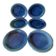 6 assiettes en grès émaillé – bleu cobalt & turquoise
