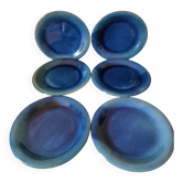 6 glazed stoneware plates – cobalt blue & turquoise