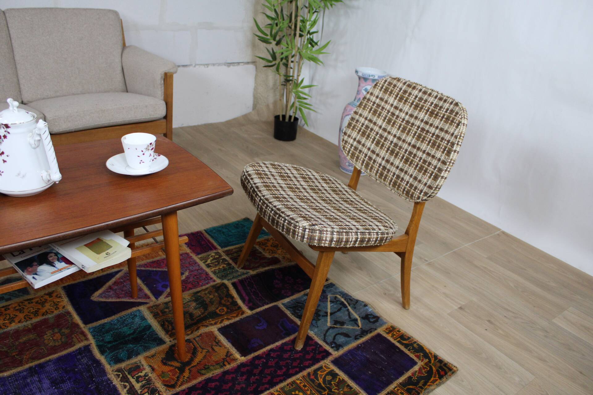 Pair of lounge armchairs in Scottish fabric 1950s Sweden