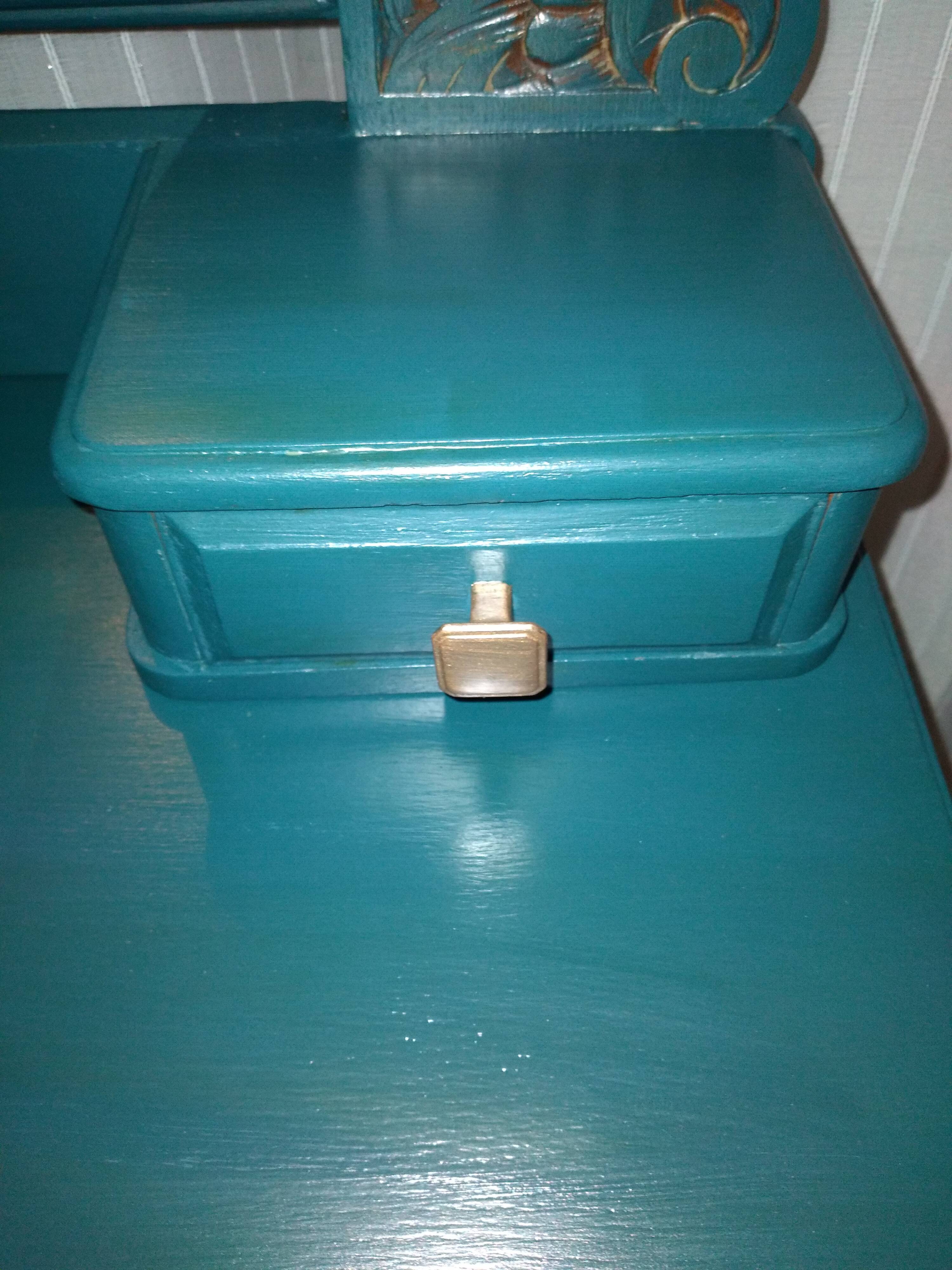 Blue art deco dressing table, swivel mirror