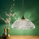 Suspension abat-jour vintage en verre travaillé - collection vaisselle -