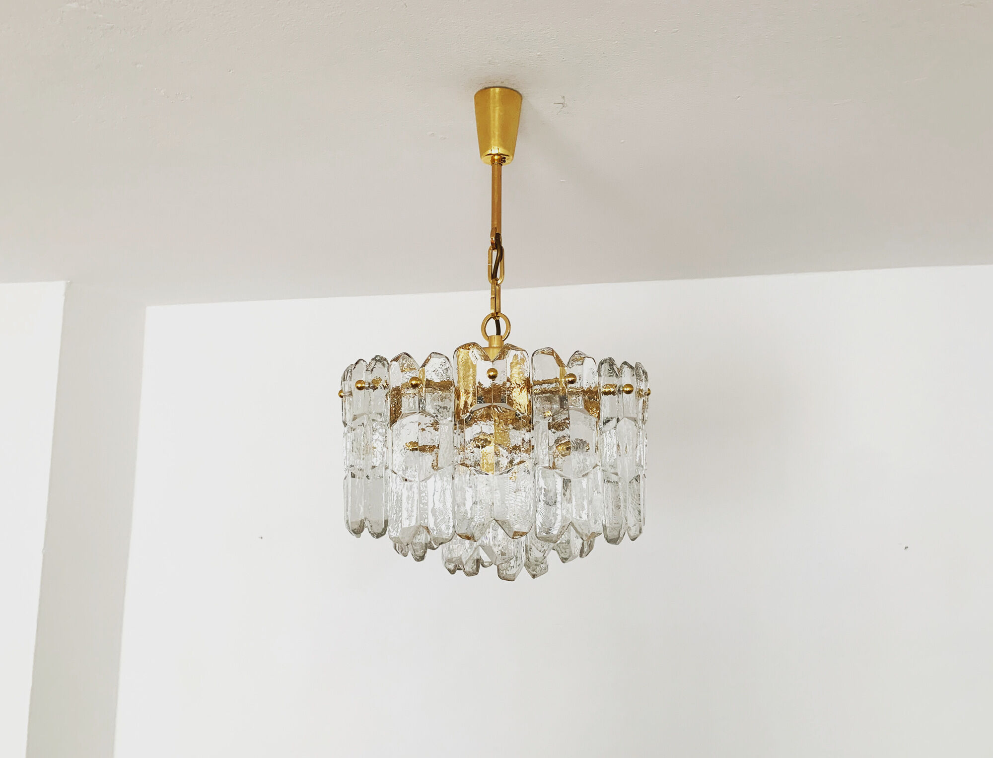 Gilded ice glass chandelier by J.T. Kalmar for Franken KG