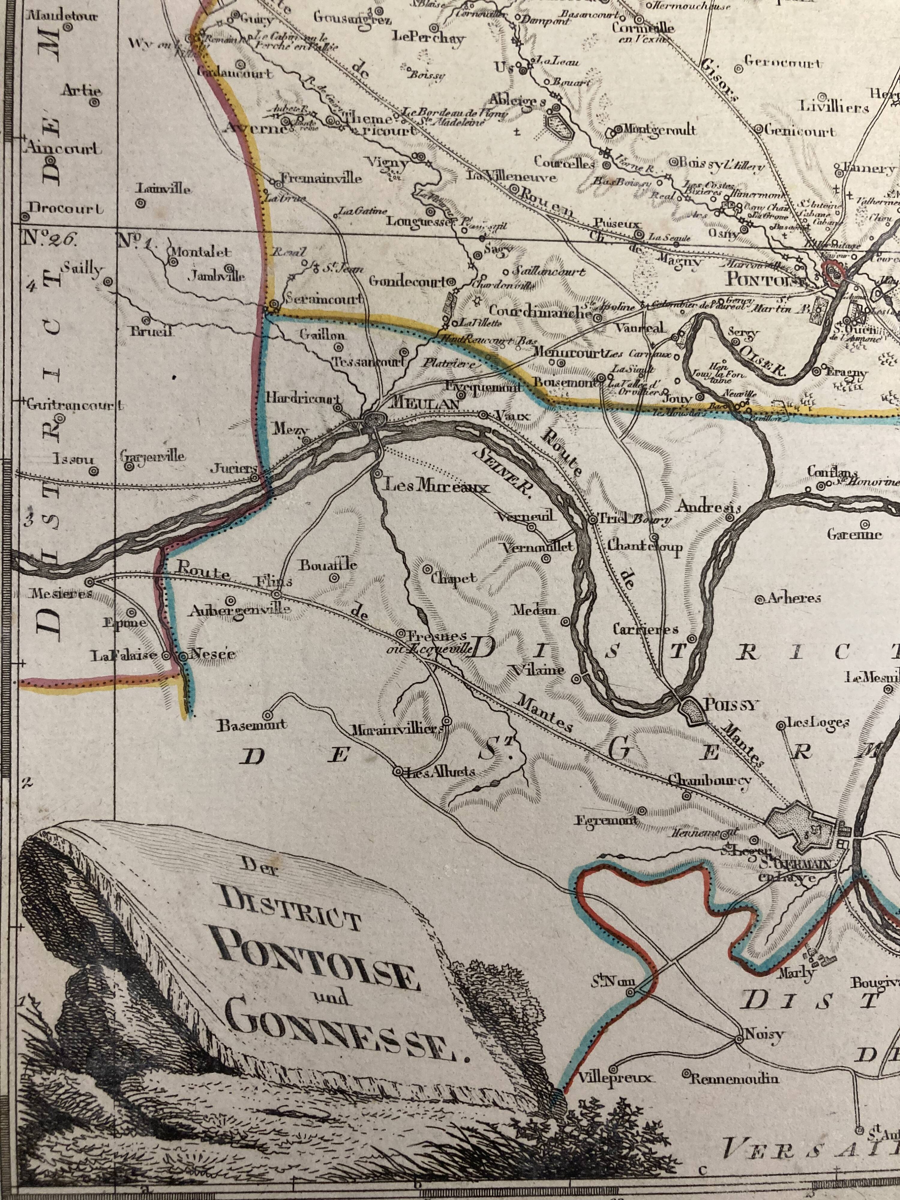 Old map of Pontoise and Gonesse