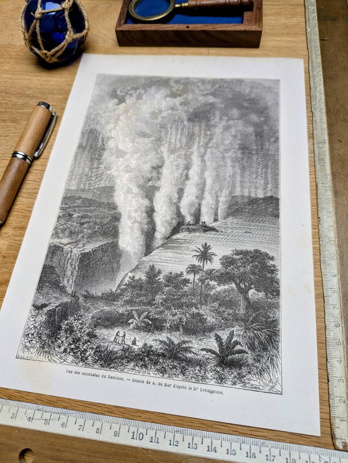 Victoria Falls, Africa. Printed illustration from 1866.