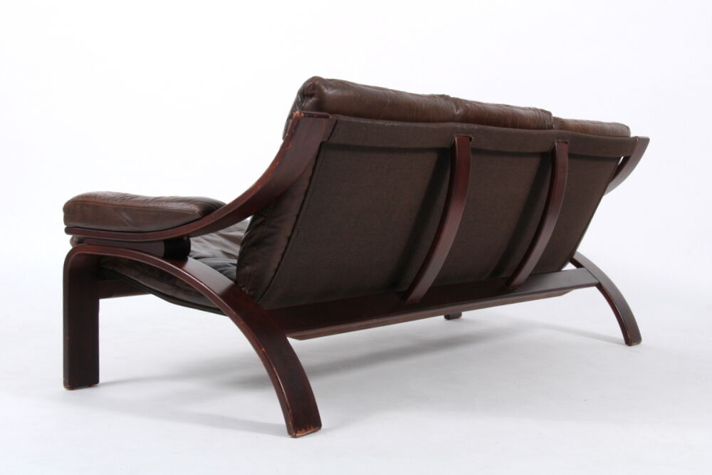 Vintage danish mid century  3 person sofa in brown leather 1970,s