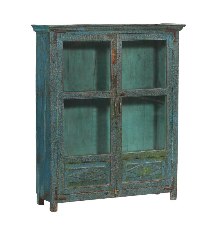 Showcase Library Patina Blue Piece of Origin Wood Old Teak 102x30x122cm