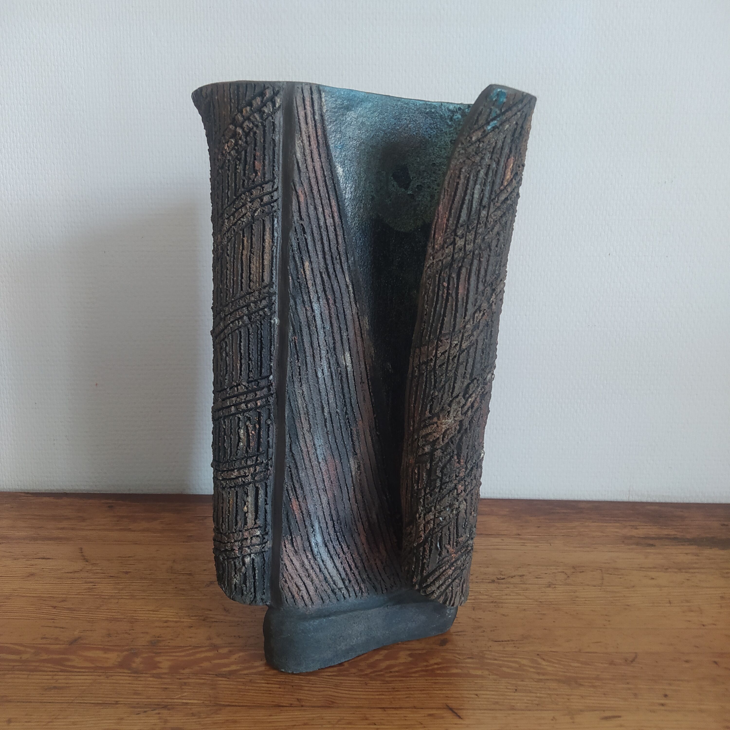 Raku scarified vase