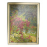 Tableau / huile sur panneau originale, scène de jardin, années 1940