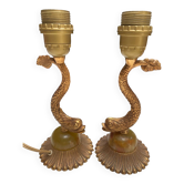 Pair of golden brass fish lamps