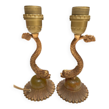 Paire de lampes poissons laiton doré