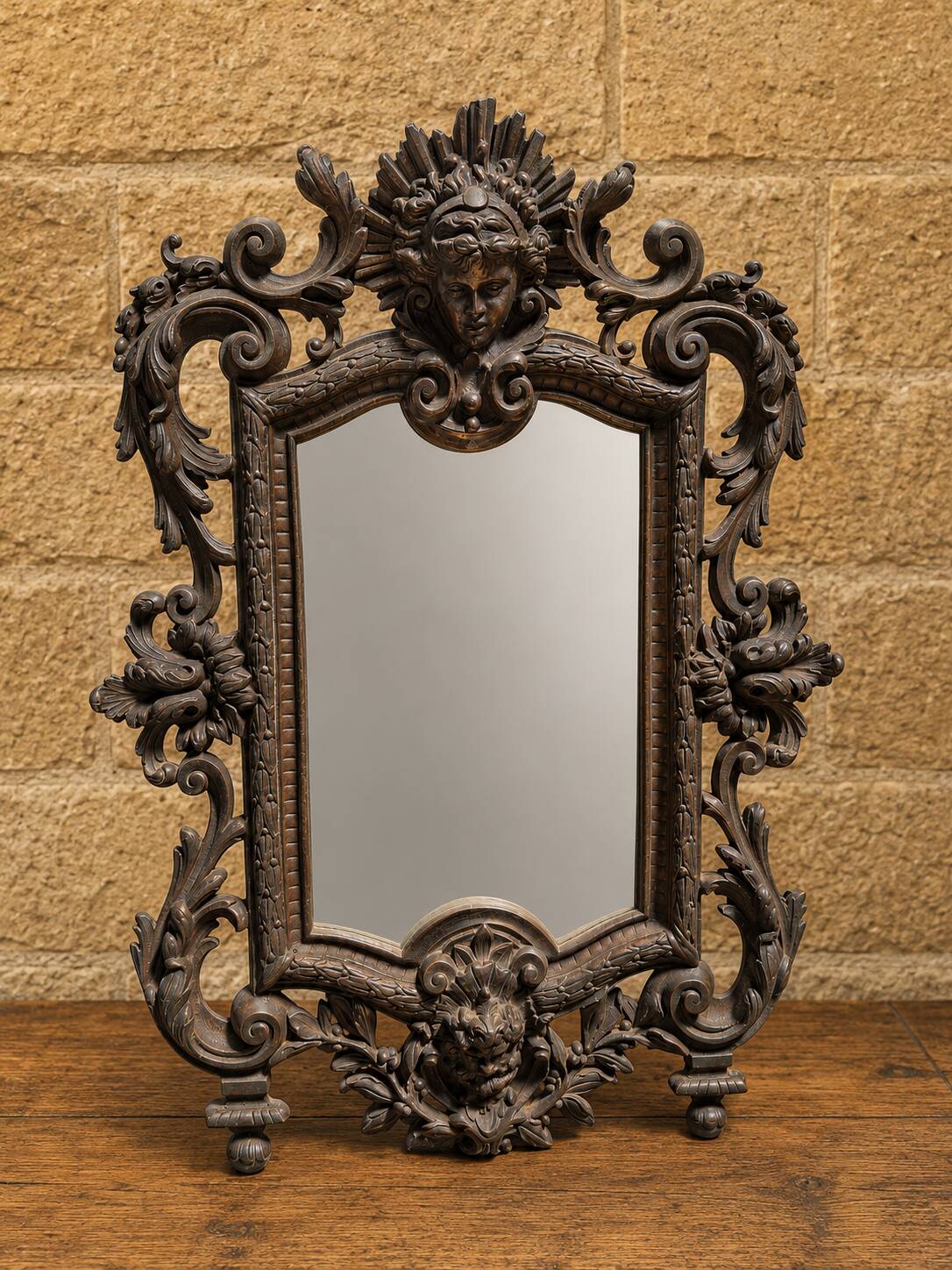 Richly chiselled bronze table mirror – neo-Renaissance style, 19th century