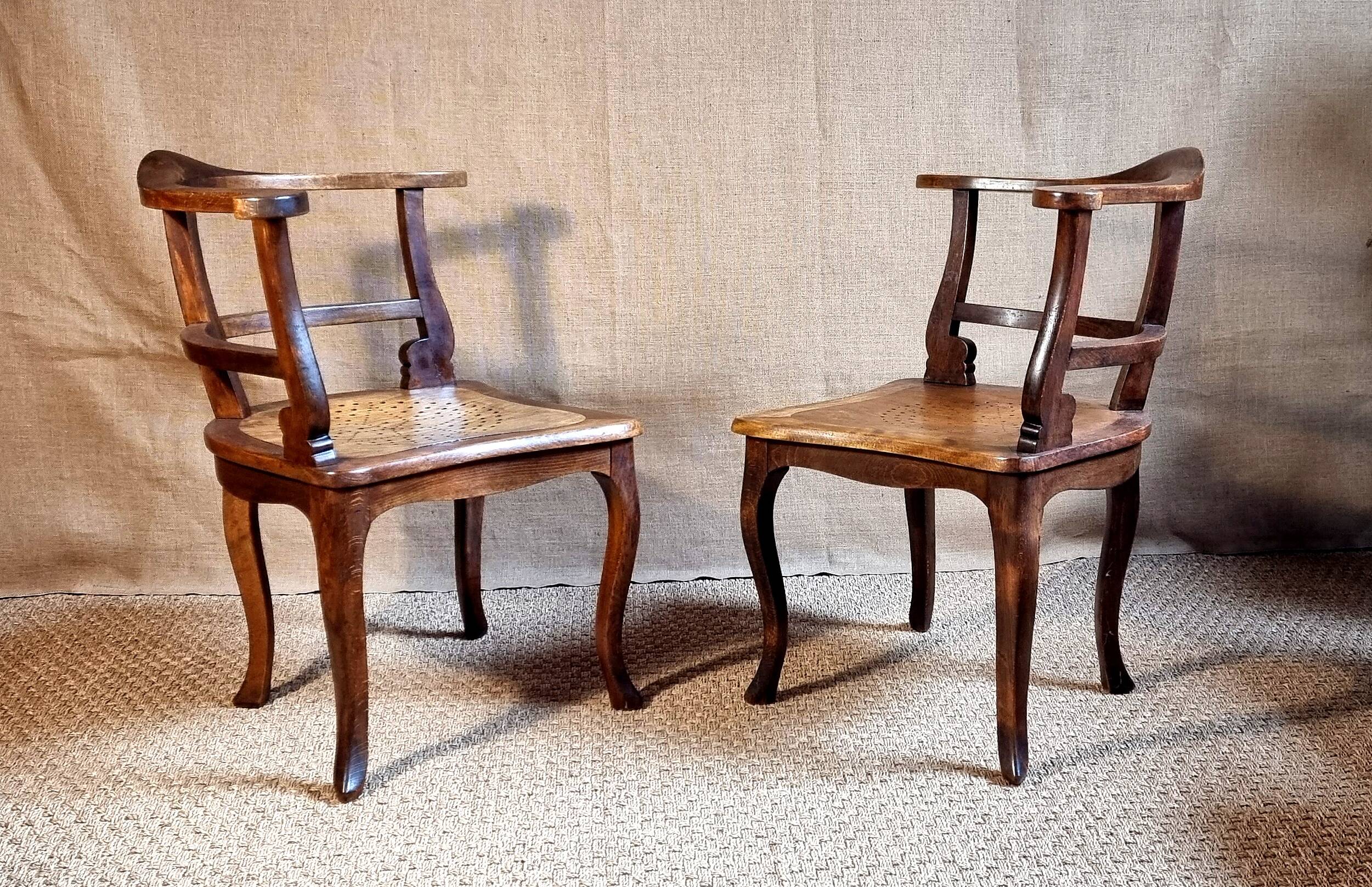 Pair of 1900 living room armchairs with bistro seating