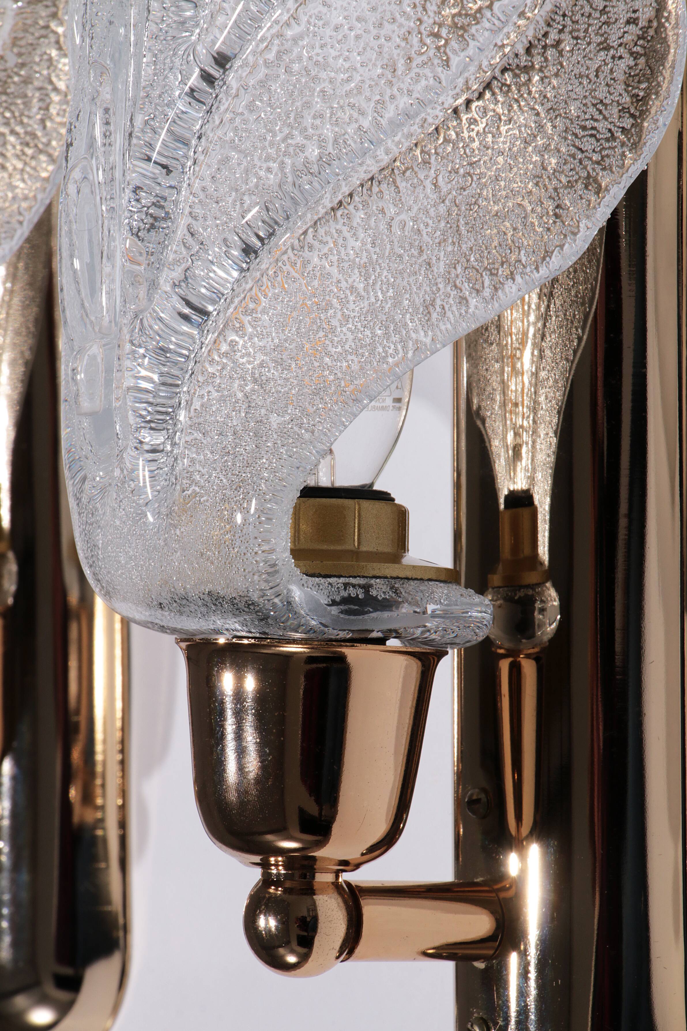 Vintage Murano glass wall lamp leaf shape set of 2 - Italy 1970