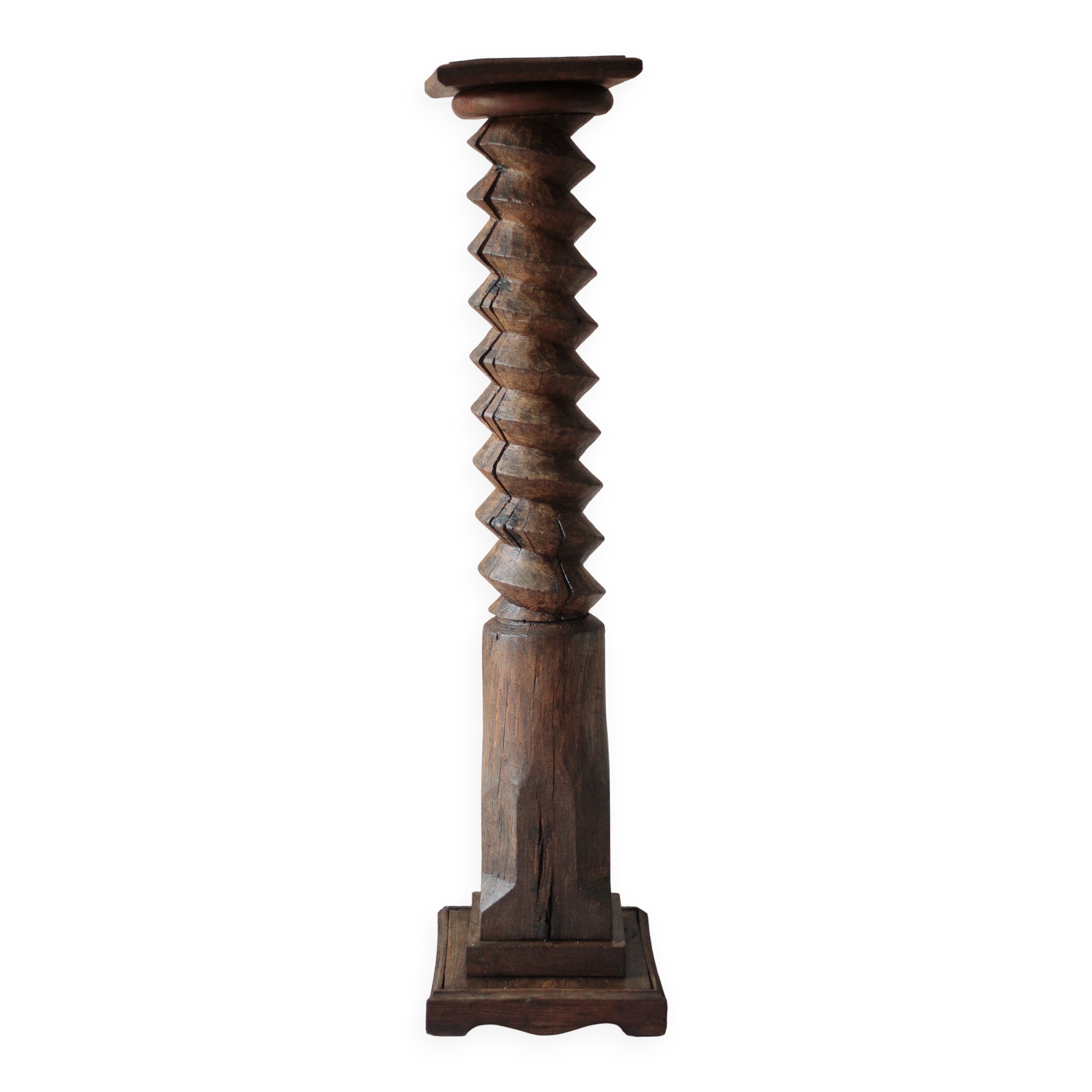 Vintage turned wooden press screw column