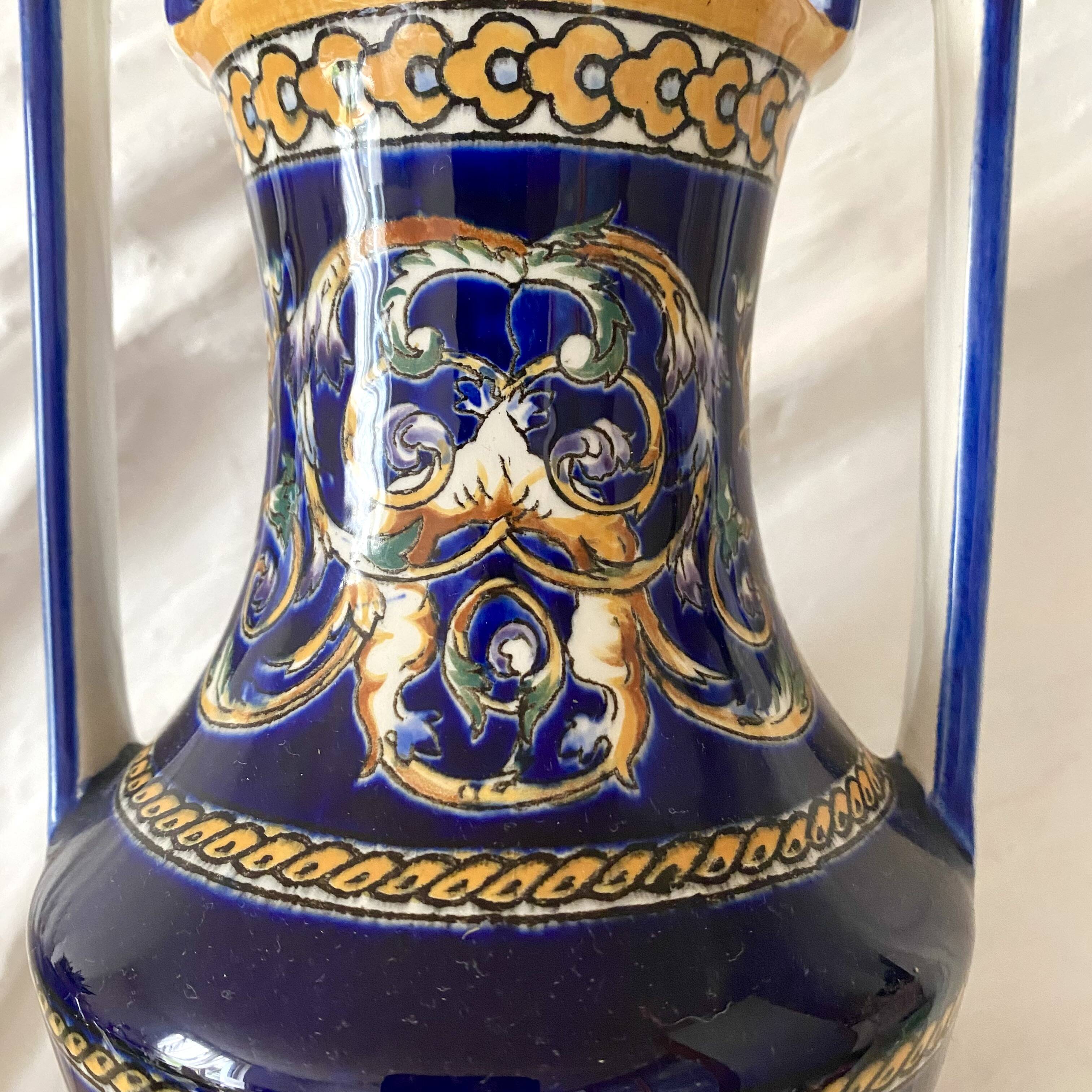 Renaissance decorated earthenware amphora vase from Gien