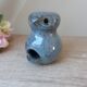 Owl figurine in blue sandstone ceramic, zoomorphic owl in vintage pottery