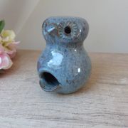 Ceramic stoneware owl figurine, vintage pottery zoomorphic owl.