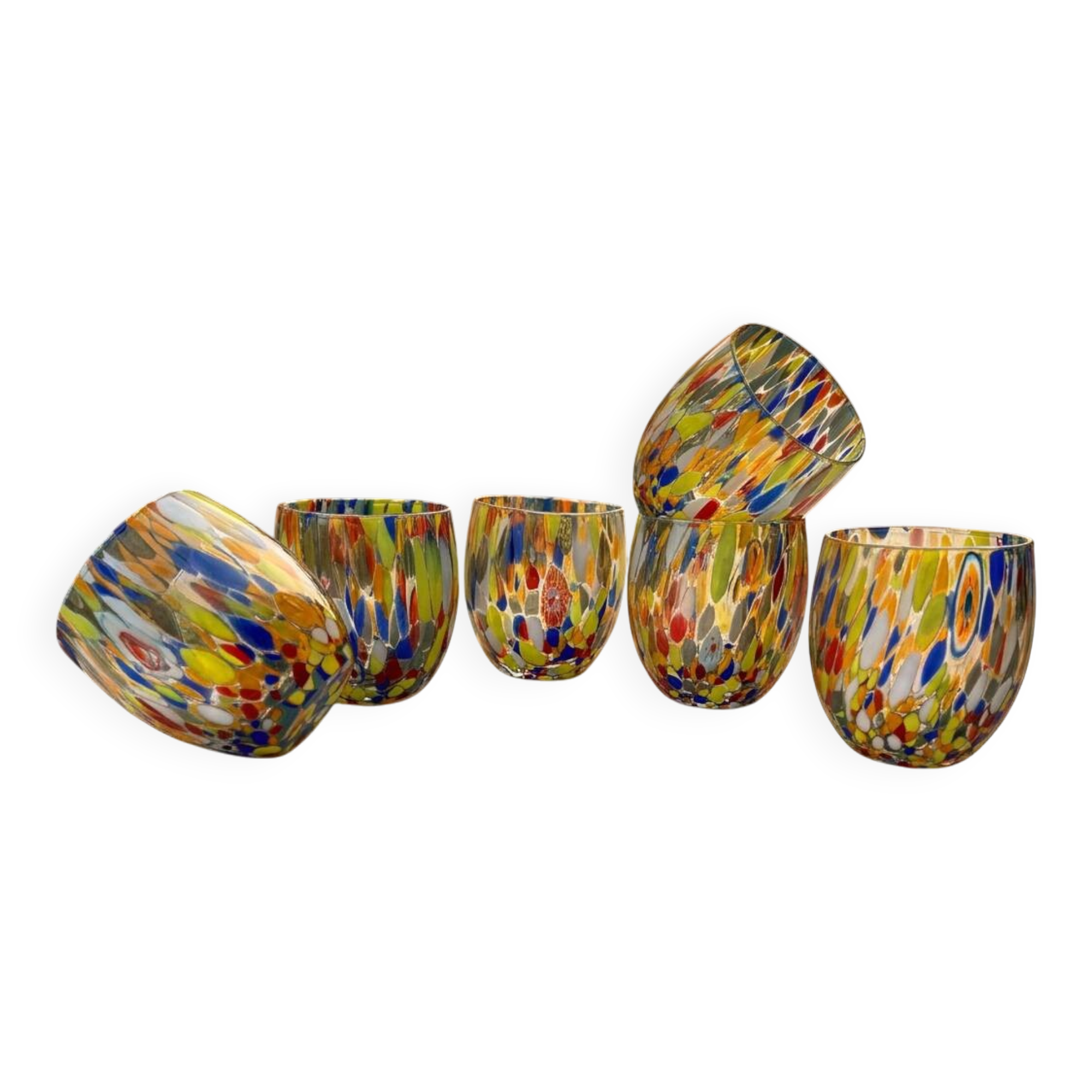 Set of 6 blown glass glasses with Murano murrine.