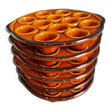 Ensemble de 6 assiettes à escargots vintage françaises ambrées en majolique