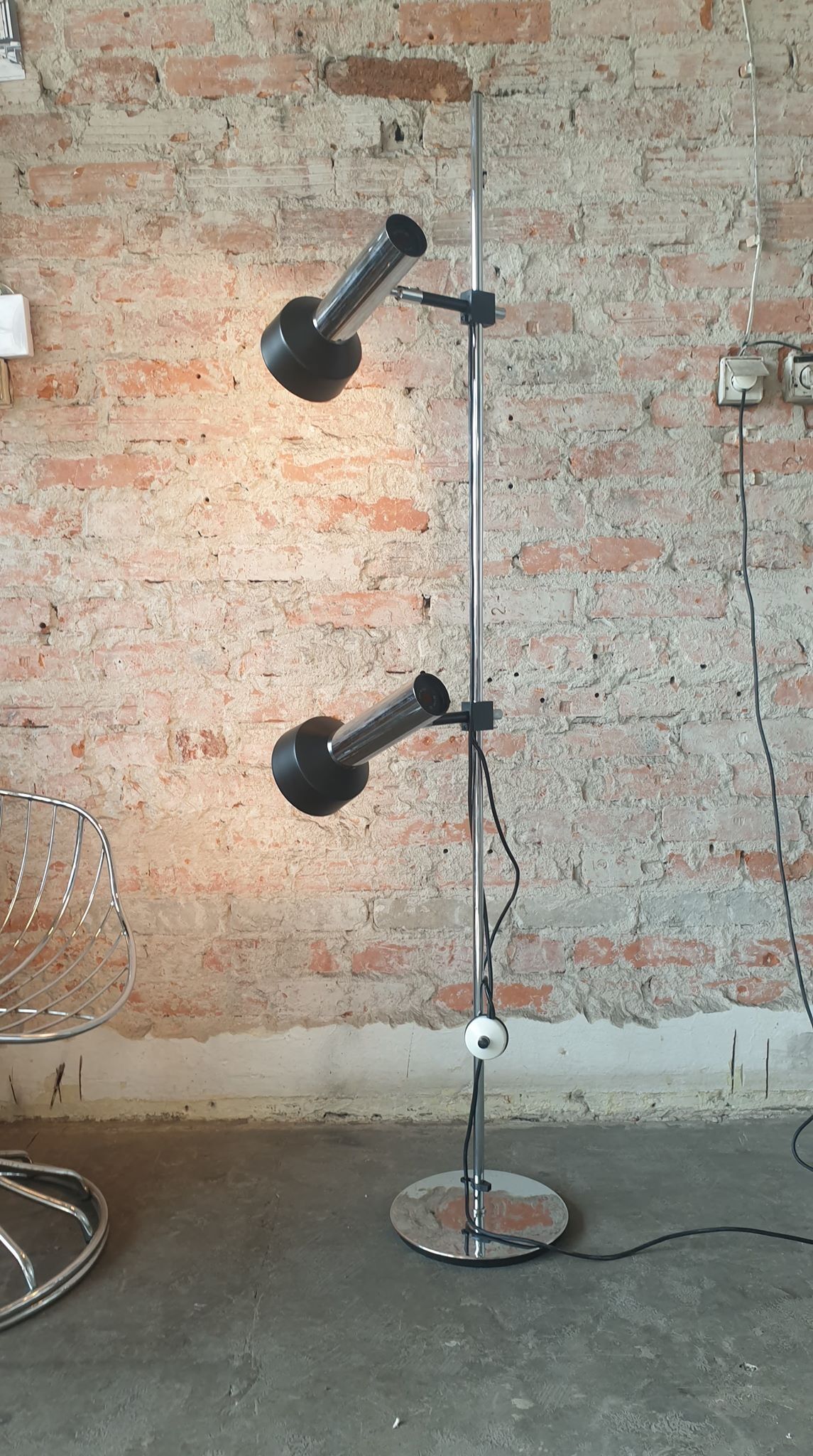 Vintage floor lamp silver-black, 1970