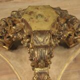 Italian lacquered and gilded round coffee table with glass top