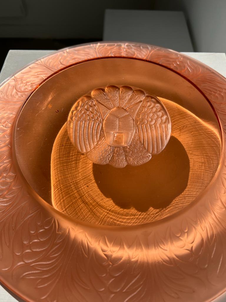 Molded pink glass dish art nouveau patterns D: 31.5cm
