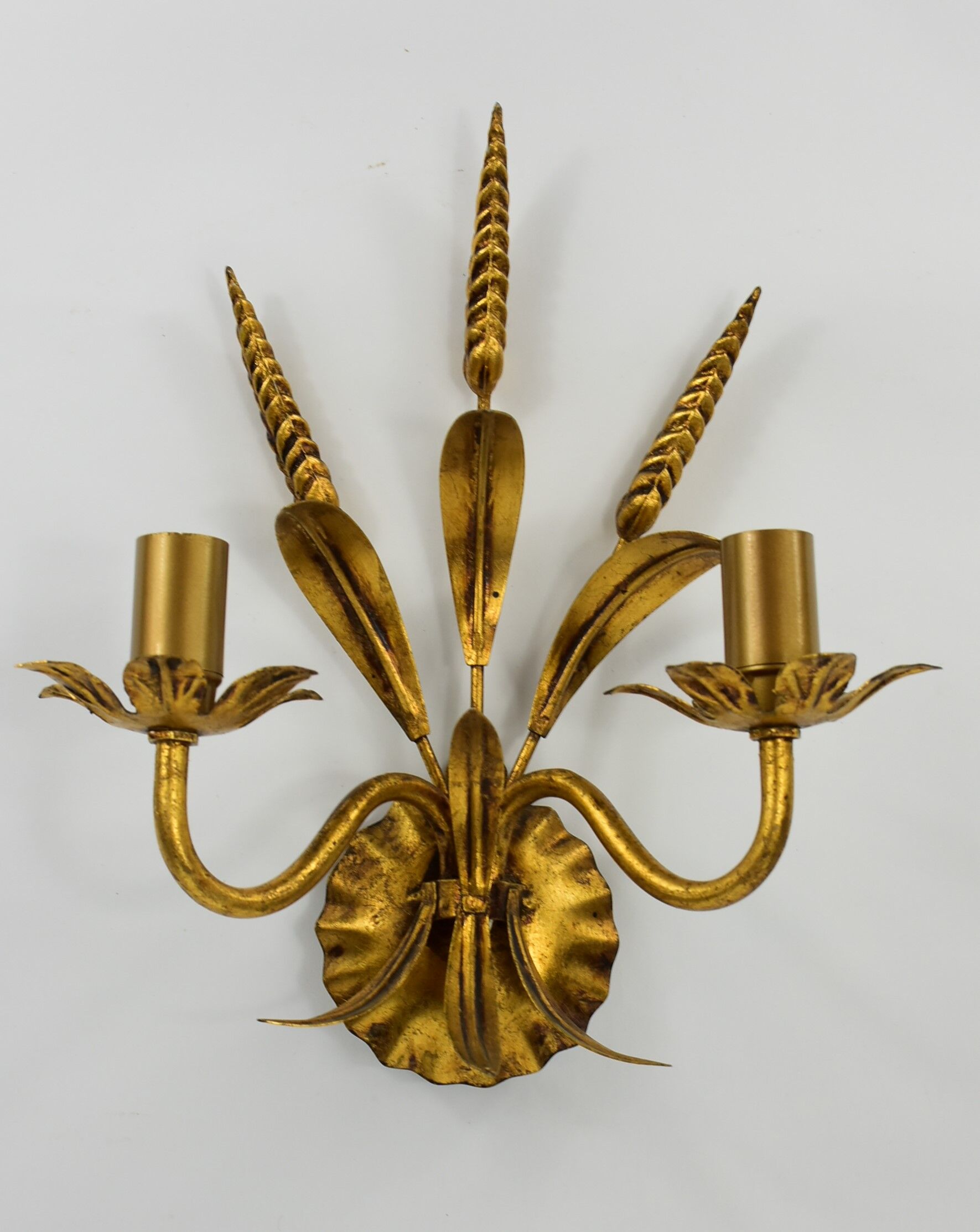 Golden vintage wall lamp, ear of wheat.
