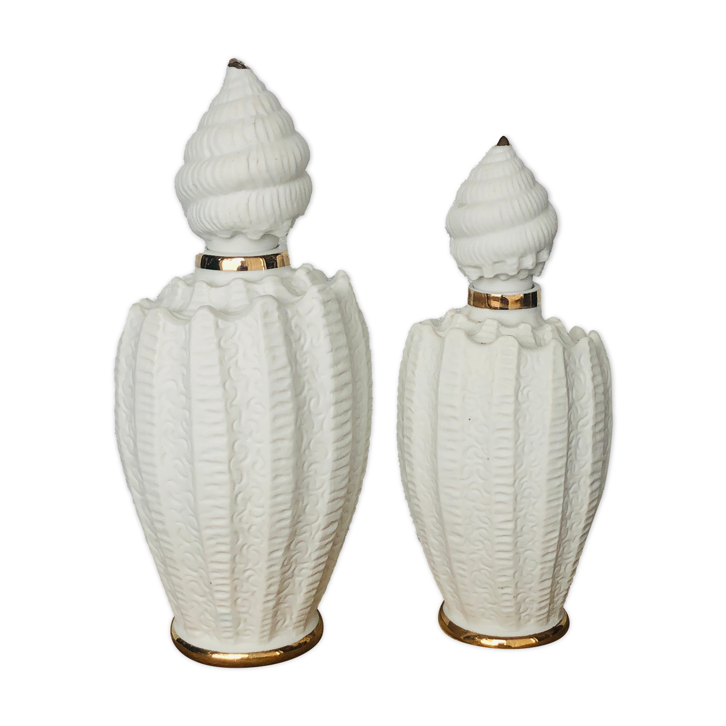 2 bottles in antique biscuit porcelain