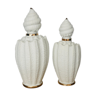 2 bottles in antique biscuit porcelain