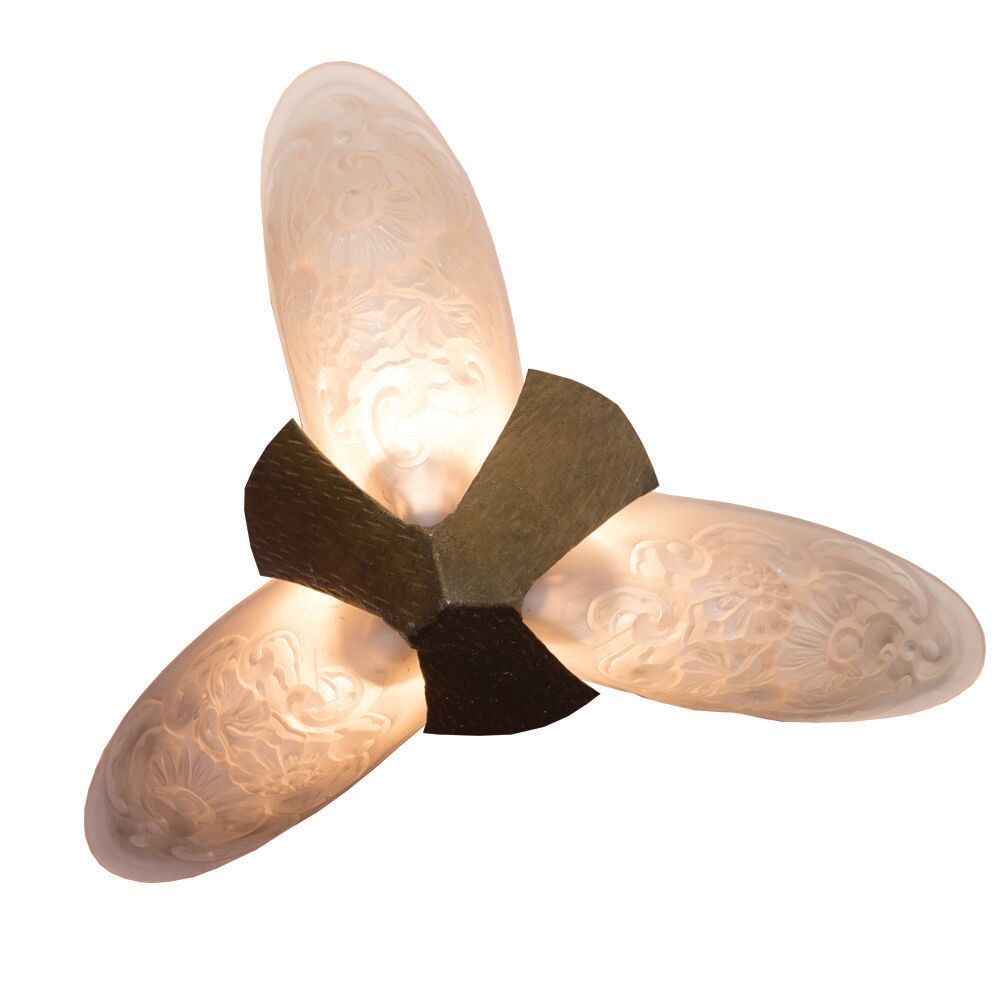 Lustre 3 lumières artisanale, première moitié du 20ème siècle