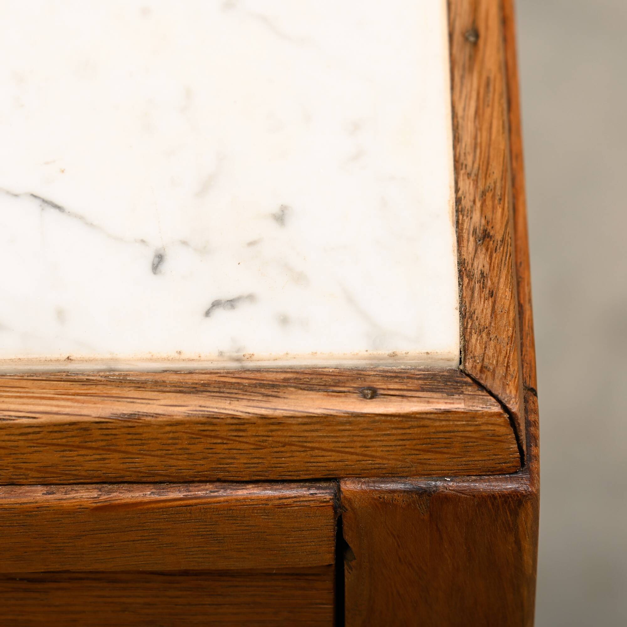 Art Deco Nightstand or Bedside table Oak and Marble, Dutch, 1930s