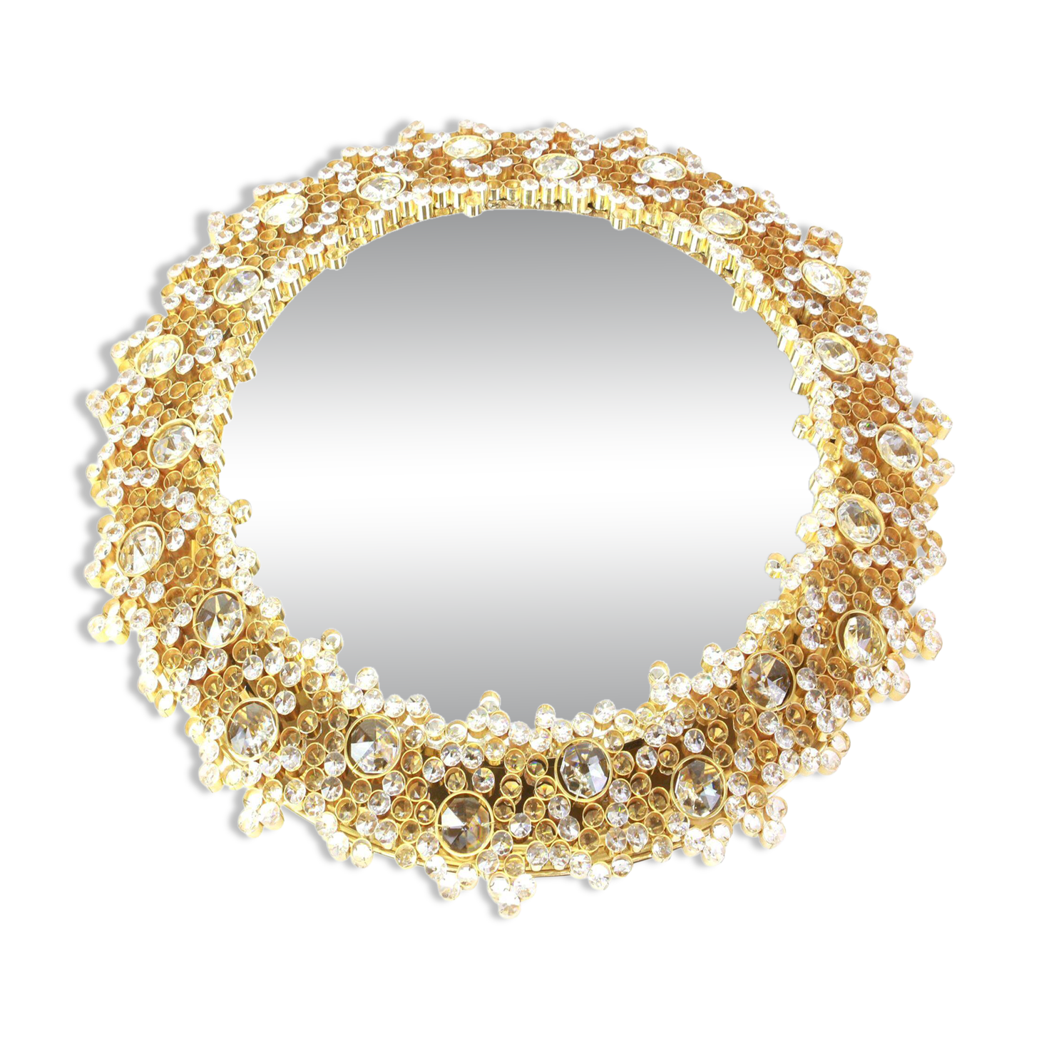 Spectacular backlit mirror in gilded brass and crystal glass by Palwa, Germany.