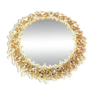 Spectacular backlit mirror in gilded brass and crystal glass by Palwa, Germany.