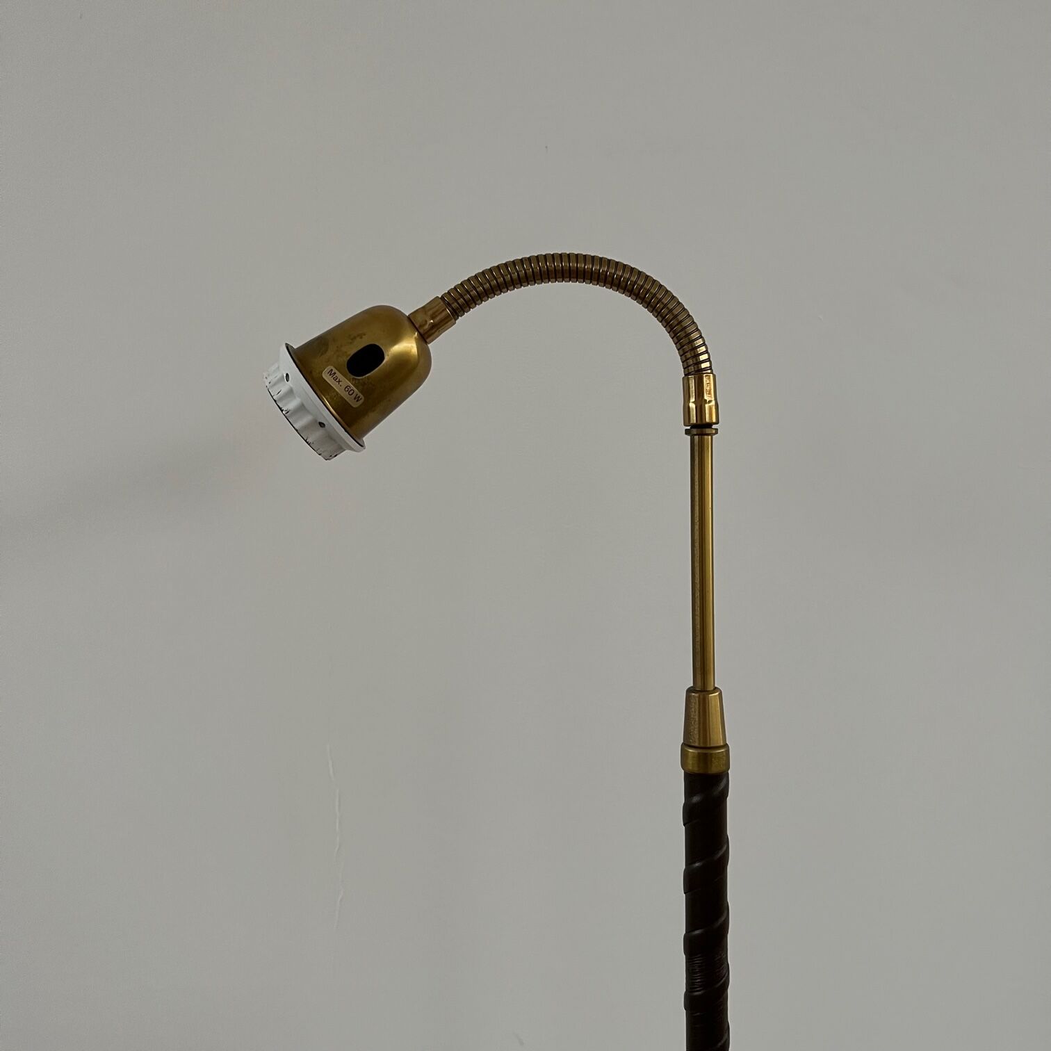 Danish Mid-Century Leather and Brass Adjustable Floor Lamp