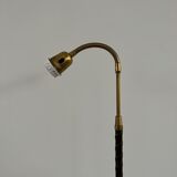 Danish Mid-Century Leather and Brass Adjustable Floor Lamp
