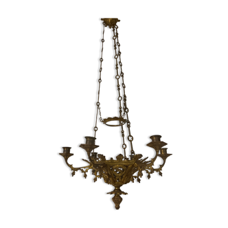 Neo Gothic church chandelier in gilded bronze with 6 burners 19 th