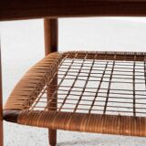 Midcentury Danish round coffee table in teak and cane by Johannes Andersen for Silkeborg 1960s