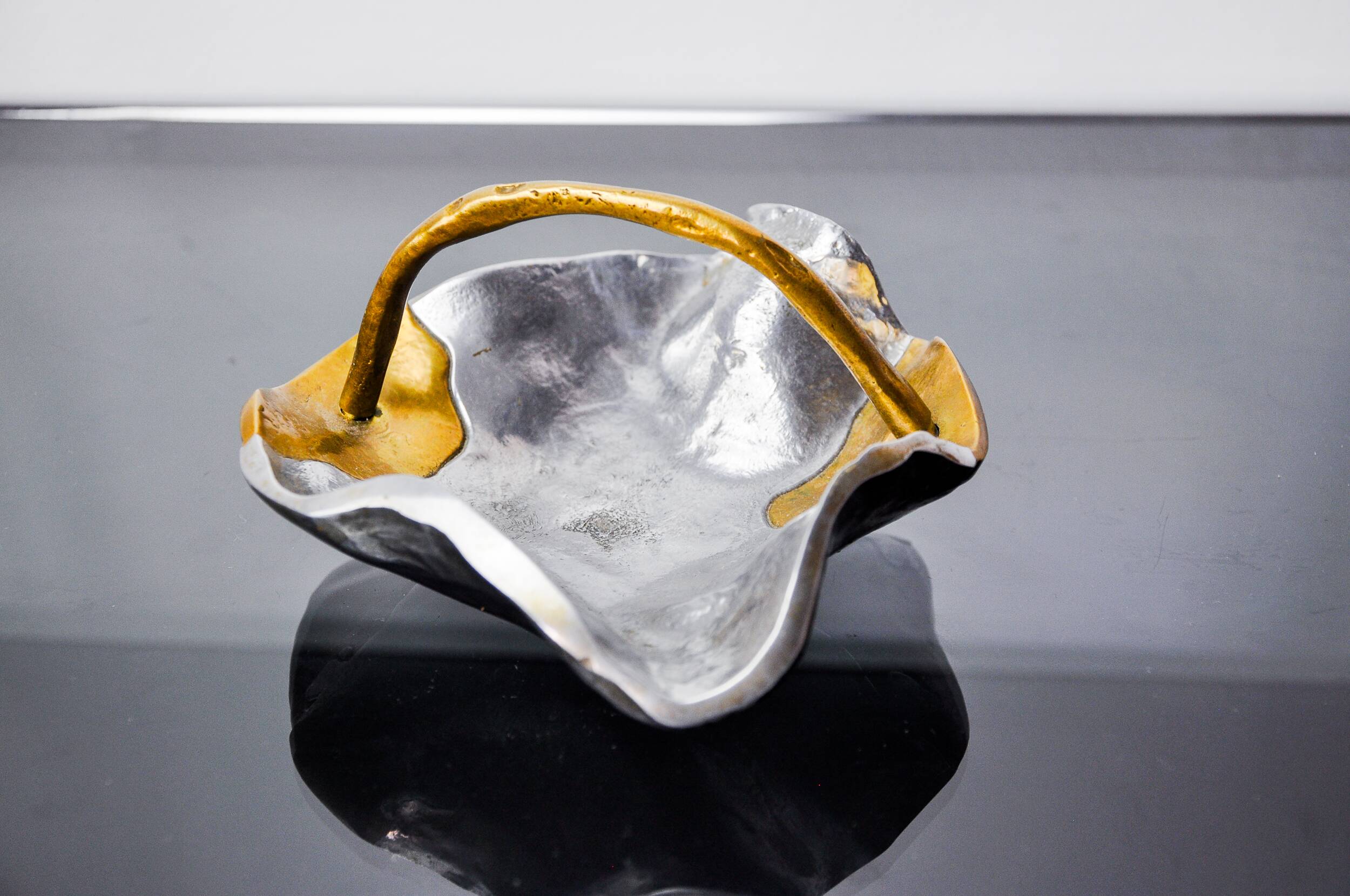 Brutalist pocket emptier by Art3, bronze and aluminum 1970, Spain