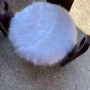 Set of 4 vintage dining chairs in brown pine and white fur by Szedleczky (1970s)